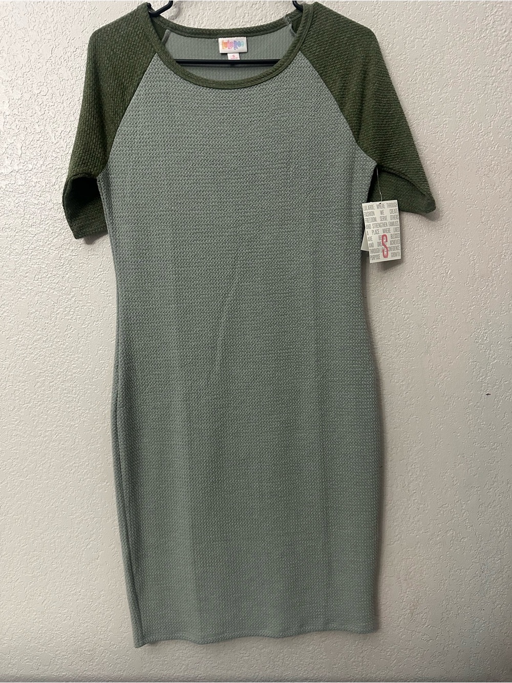 Ribbed Knit Raglan Sleeve Dress in Olive Green